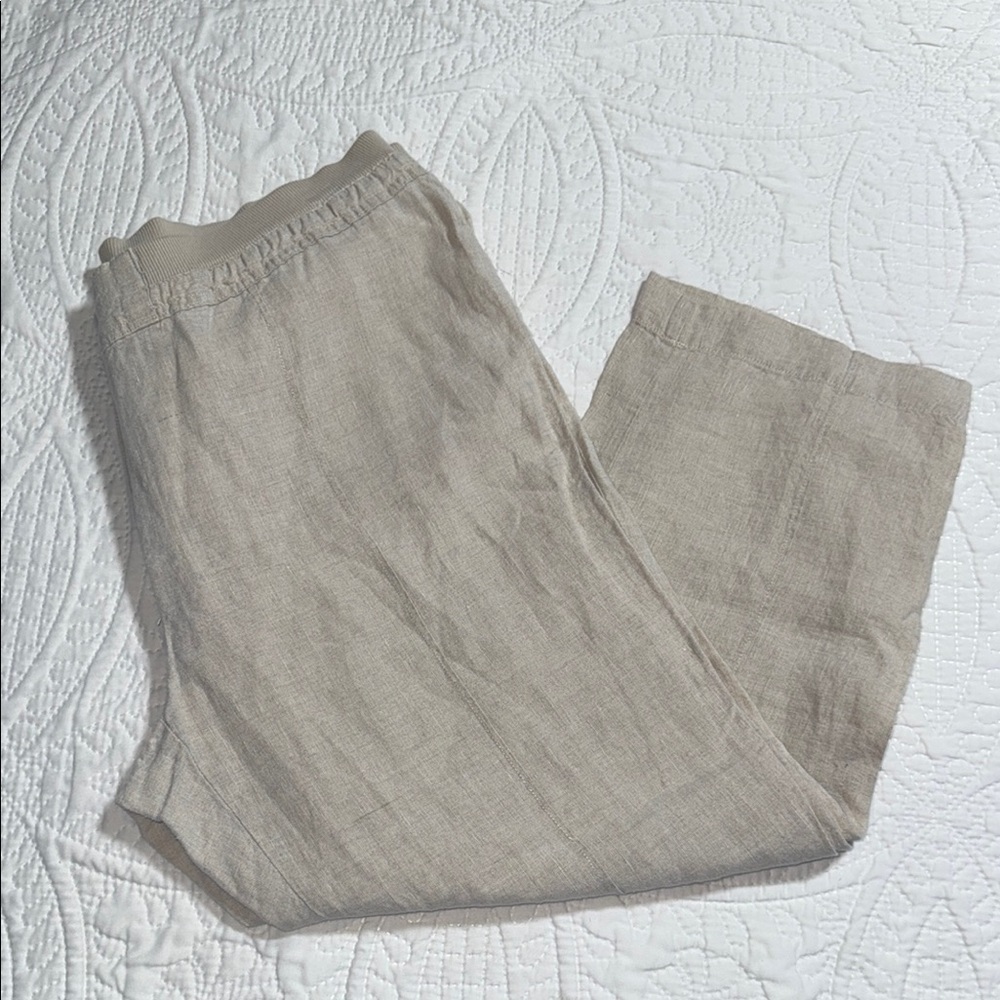 100% linen-Chico's Tan Capris Relaxed Fit Cotton Blend